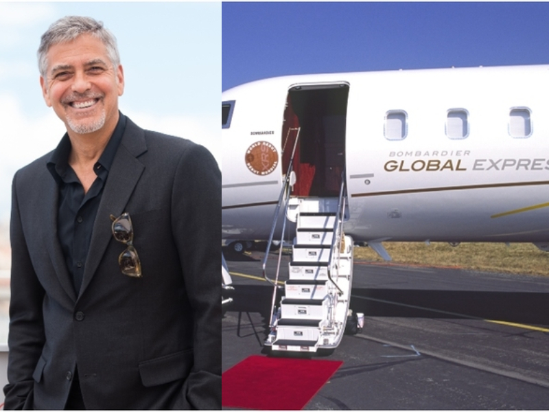 George Clooney – BD-700 Global Express, Estimated $47.7 Million | Getty Images Photo by Samir Hussein/WireImage & Alamy Stock Photo by Antony Nettle 