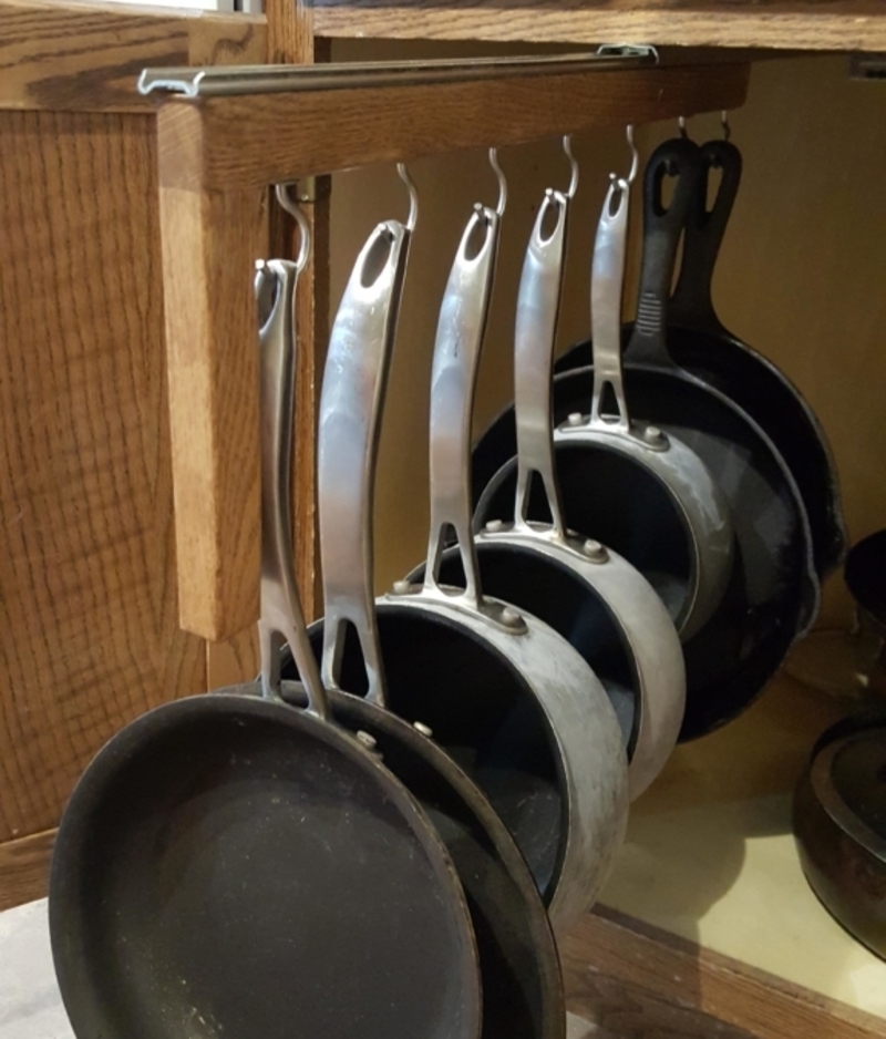 Avoid a Cluttered Kitchen Cabinet By Hanging Up Pots and Pans | imgur.com/gadawg5