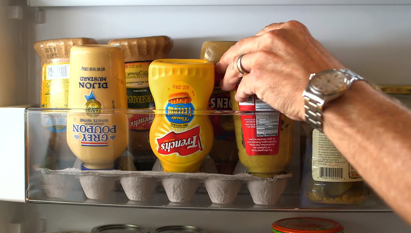 An Egg Carton Is the Perfect Holder for Near-Empty Condiments | imgur.com/somejunkandstuff