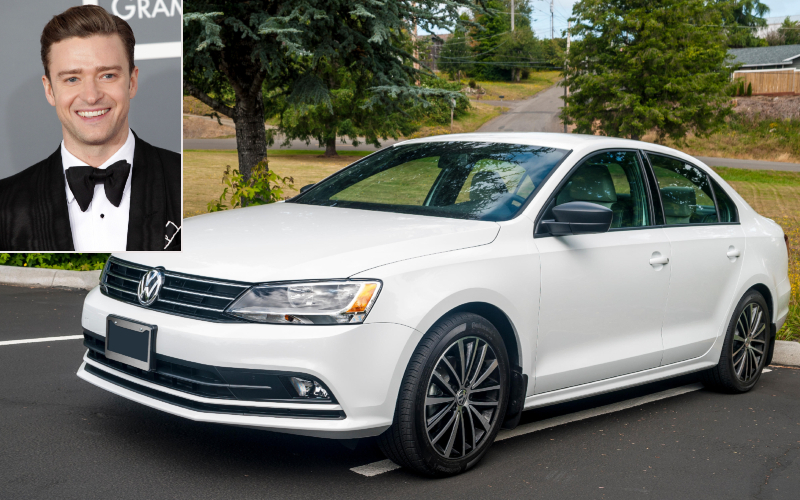 Justin Timberlake - Volkswagen Jetta $16K | DFree/Shutterstock & Alamy Stock Photo by We Shoot 